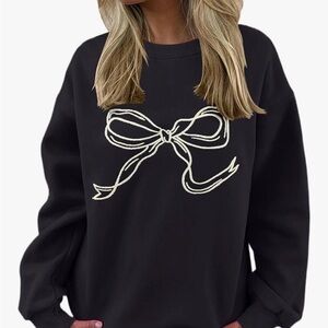 Women's Black Crewneck Sweatshirt with Cream Bow Outline